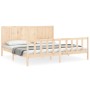 Double bed frame with solid wood headboard by , Beds and slatted bases - Ref: Foro24-3192636, Price: 209,94 €, Discount: %