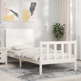 Estructura de cama individual con cabecero madera maciza blanco de , Camas y somieres - Ref: Foro24-3192712, Precio: 132,99 €...