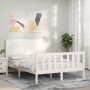 Estructura cama de matrimonio con cabecero madera maciza blanco de , Camas y somieres - Ref: Foro24-3192727, Precio: 202,87 €...