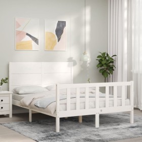 Estructura cama de matrimonio con cabecero madera maciza blanco de , Camas y somieres - Ref: Foro24-3192727, Precio: 193,99 €...