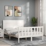 Estructura cama de matrimonio con cabecero madera maciza blanco de , Camas y somieres - Ref: Foro24-3192727, Precio: 202,87 €...