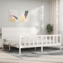 Double bed frame with white solid wood headboard by , Beds and slatted bases - Ref: Foro24-3192767, Price: 225,48 €, Discount: %