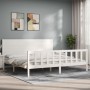 Double bed frame with white solid wood headboard by , Beds and slatted bases - Ref: Foro24-3192767, Price: 225,48 €, Discount: %