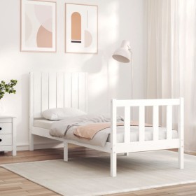 Single bed frame with white solid wood headboard by , Beds and slatted bases - Ref: Foro24-3192907, Price: 116,99 €, Discount: %