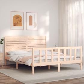 Double bed frame with solid wood headboard by , Beds and slatted bases - Ref: Foro24-3193211, Price: 181,99 €, Discount: %