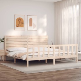 Bed frame with solid wood headboard 200x200 cm by , Beds and slatted bases - Ref: Foro24-3193226, Price: 194,99 €, Discount: %