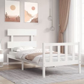 Estructura de cama individual con cabecero madera maciza blanco de , Camas y somieres - Ref: Foro24-3193232, Precio: 88,99 €,...