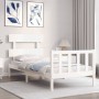 Single bed frame with white solid wood headboard by , Beds and slatted bases - Ref: Foro24-3193232, Price: 88,37 €, Discount: %