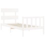 Single bed frame with white solid wood headboard by , Beds and slatted bases - Ref: Foro24-3193232, Price: 88,37 €, Discount: %