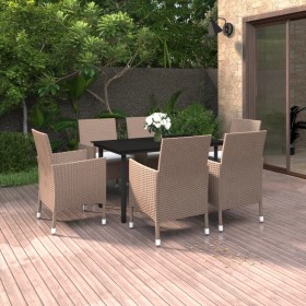 Garten-Essgruppe 7-teilig und Kissen aus synthetischem Rattan und Glas von , Gartensets - Ref: Foro24-3099706, Preis: 486,99 ...