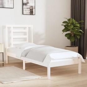 White single solid wood bed frame 75x190 cm by , Beds and slatted bases - Ref: Foro24-3104309, Price: 88,99 €, Discount: %