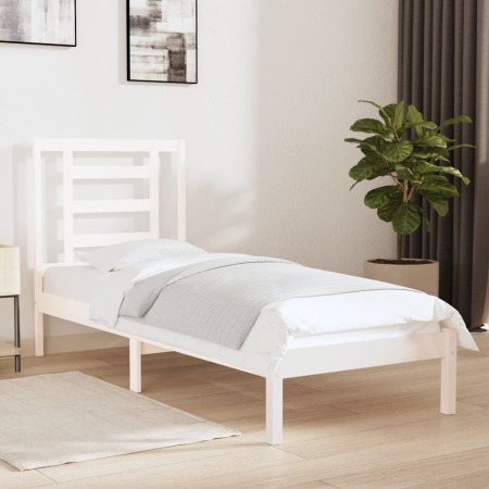 White single solid wood bed frame 75x190 cm by , Beds and slatted bases - Ref: Foro24-3104309, Price: 90,74 €, Discount: %