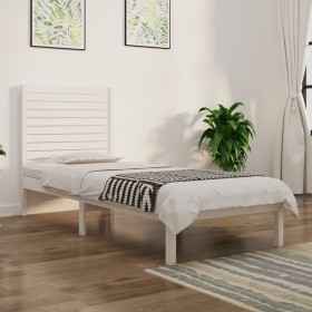 White single solid wood bed frame 75x190 cm by , Beds and slatted bases - Ref: Foro24-3104569, Price: 117,99 €, Discount: %