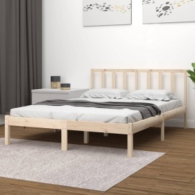 Solid pine wood bed frame 135x190 cm by , Beds and slatted bases - Ref: Foro24-3105111, Price: 144,49 €, Discount: %