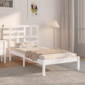 White single solid wood bed frame 75x190 cm by , Beds and slatted bases - Ref: Foro24-3105911, Price: 92,99 €, Discount: %