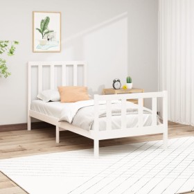 Estructura de cama madera maciza de pino blanco 100x200 cm de , Camas y somieres - Ref: Foro24-3106694, Precio: 104,99 €, Des...