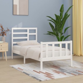 Estructura de cama madera maciza de pino blanco 100x200 cm de , Camas y somieres - Ref: Foro24-3107604, Precio: 110,99 €, Des...