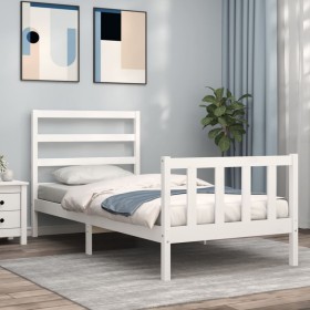 White solid wood bed frame with headboard 100x200 cm by , Beds and slatted bases - Ref: Foro24-3191897, Price: 97,99 €, Disco...