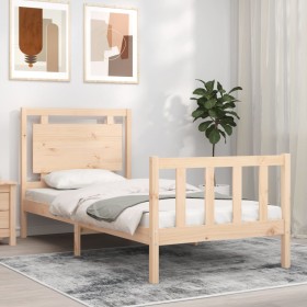 Single bed frame with solid wood headboard by , Beds and slatted bases - Ref: Foro24-3192126, Price: 97,99 €, Discount: %