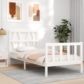 White solid wood bed frame with headboard 100x200 cm by , Beds and slatted bases - Ref: Foro24-3192482, Price: 101,99 €, Disc...