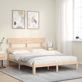 Double bed frame with solid wood headboard by , Beds and slatted bases - Ref: Foro24-3193536, Price: 126,99 €, Discount: %