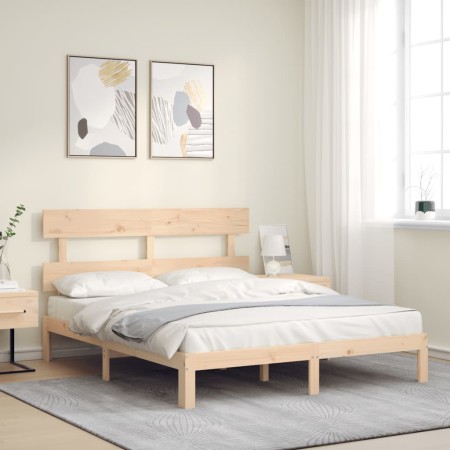 Estructura de cama de matrimonio con cabecero madera maciza de , Camas y somieres - Ref: Foro24-3193536, Precio: 127,06 €, De...