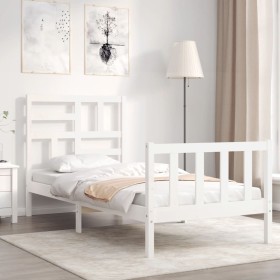 White solid wood bed frame with headboard 100x200 cm by , Beds and slatted bases - Ref: Foro24-3193067, Price: 122,80 €, Disc...