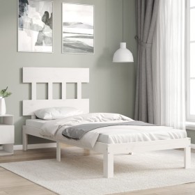 Estructura de cama individual con cabecero madera maciza blanco de , Camas y somieres - Ref: Foro24-3193557, Precio: 108,99 €...