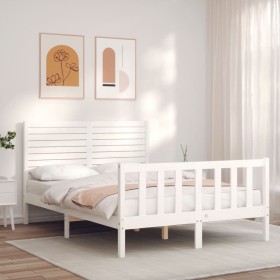 White solid wood bed frame with headboard 140x200 cm by , Beds and slatted bases - Ref: Foro24-3193207, Price: 165,99 €, Disc...