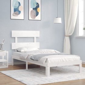 Estructura de cama individual con cabecero madera maciza blanco de , Camas y somieres - Ref: Foro24-3193492, Precio: 101,99 €...