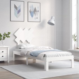 Estructura de cama individual con cabecero madera maciza blanco de , Camas y somieres - Ref: Foro24-3193687, Precio: 101,99 €...