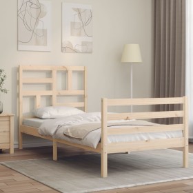 Single bed frame with solid wood headboard by , Beds and slatted bases - Ref: Foro24-3194856, Price: 98,99 €, Discount: %