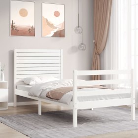 White solid wood bed frame with headboard 90x200 cm by , Beds and slatted bases - Ref: Foro24-3195012, Price: 123,99 €, Disco...