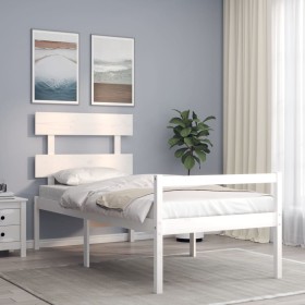 Cama personas mayores cabecero madera maciza blanco 100x200 cm de , Camas y somieres - Ref: Foro24-3195342, Precio: 123,40 €,...