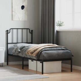 Bed frame with black metal headboard 80x200 cm by , Beds and slatted bases - Ref: Foro24-373878, Price: 55,30 €, Discount: %