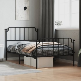 Bed frame with headboard and black metal footboard 107x203cm by , Beds and slatted bases - Ref: Foro24-373901, Price: 79,99 €...