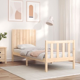 Single bed frame with solid wood headboard by , Beds and slatted bases - Ref: Foro24-3192906, Price: 101,18 €, Discount: %