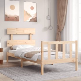 Single bed frame with solid wood headboard by , Beds and slatted bases - Ref: Foro24-3193231, Price: 90,23 €, Discount: %