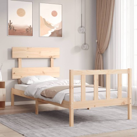 Single bed frame with solid wood headboard by , Beds and slatted bases - Ref: Foro24-3193231, Price: 90,10 €, Discount: %