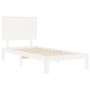 White solid wood bed frame with headboard by , Beds and slatted bases - Ref: Foro24-3193627, Price: 113,34 €, Discount: %