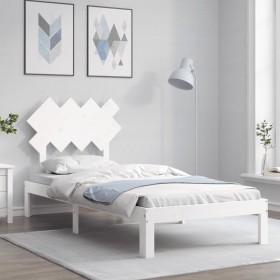 White solid wood bed frame with headboard by , Beds and slatted bases - Ref: Foro24-3193692, Price: 99,99 €, Discount: %