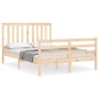 Double bed frame with solid wood headboard by , Beds and slatted bases - Ref: Foro24-3194221, Price: 135,99 €, Discount: %