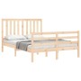 Double bed frame with solid wood headboard by , Beds and slatted bases - Ref: Foro24-3194221, Price: 135,99 €, Discount: %