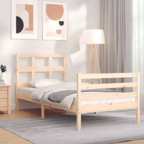 Single bed frame with solid wood headboard by , Beds and slatted bases - Ref: Foro24-3194791, Price: 96,44 €, Discount: %