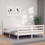 Estructura de cama matrimonio con cabecero madera maciza blanco de , Camas y somieres - Ref: Foro24-3194642, Precio: 191,99 €...