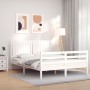 Double bed frame with white solid wood headboard by , Beds and slatted bases - Ref: Foro24-3194772, Price: 173,99 €, Discount: %