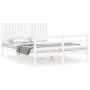 Double bed frame with white solid wood headboard by , Beds and slatted bases - Ref: Foro24-3194772, Price: 173,99 €, Discount: %