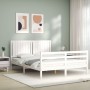 Double bed frame with white solid wood headboard by , Beds and slatted bases - Ref: Foro24-3194772, Price: 173,99 €, Discount: %