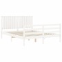 Double bed frame with white solid wood headboard by , Beds and slatted bases - Ref: Foro24-3194772, Price: 173,99 €, Discount: %