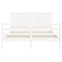 Double bed frame with white solid wood headboard by , Beds and slatted bases - Ref: Foro24-3194772, Price: 173,99 €, Discount: %